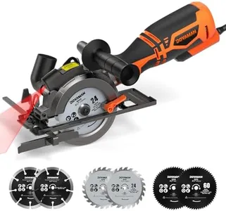 DOVAMAN Circular Saw, 5.8A 4-1/2" Circular Saw w/Laser, Metal Auxiliary Handle, 6 Saw Blades (4½", 4¾"), Cutting Depth 1-11/16" (90°), 1-3/8" (45°), Ideal for Wood, Soft Metal, Plastic, Tile - MCS01A