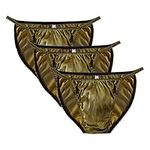 DGKaxiyaHM Men's Bulge Big Pouch Sexy G-String Silk Sexy Breathable Underwear ​Low Rise Jockstrap Hollow Thong, Yellow-3pc, Medium