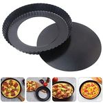 MobFest® 9 inch Non-Stick Tart Quiche Pizza Pan Round Pizza Cake Baking Tray Carbon Steel Mold with Removable Loose Bottom Tart Pie Pan, Black