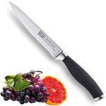 Taylors Eye Witness Syracuse Serrated Utility Kitchen Knife - Professional 13cm/5” Cutting Edge, Multi Use. Ultra Fine Toothed, Razor Sharp Blade. Soft Textured Grip Matte Black Handle.