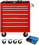 7 Drawer Metal Tool Chest 30 inch,Tool Cart On Wheels with Wheels,Mechanic Tool Cart with Lock and Toolboxes Trays for Garage Tool Storage Cabinet (Red)