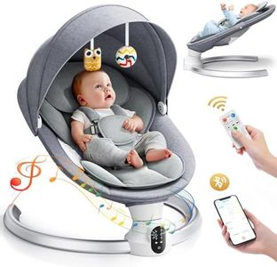 Fdlscpem Electric Baby Swing for Infant, Upgraded 5 Point Harness Baby Bouncer Chair with 5 Swing Speeds 3 Timers and 10 Music, APP/Remote/IMD Panel Control Newborn Toddler Swing Chair (Light Grey)