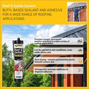 Everbuild Everflex Roof & Gutter Sealant, Butyl-Based, Black, 295ml