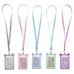 IUAQDP 5 Pieces Little Bear Ear ID Badge Holders with Flat Neck Lanyard, Cute Cartoon Animal Name Card Case Nametags Protector, Hanging Credit Card Cover for Nurse Student Women Girl Boy School Office