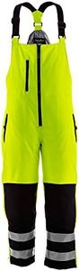 RefrigiWear Men's Hivis Insulated Softshell Bib Overalls - ANSI Class E High Visibility with Reflective Tape - Yellow - Large