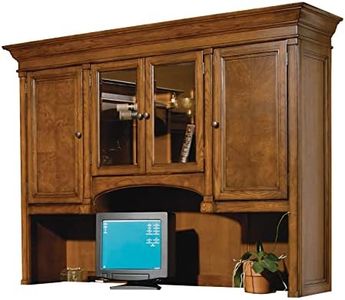 Hekman Furniture Executive Deck – Traditional Office Hutch with Adjustable Shelves, Glass Doors, Task Lighting & Wire Management Classic Burl Wood Desk Storage for Home & Office Decor