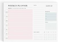 Weekly Planner Notepad- To Do List- Undated Planning Pad- Daily Habit Tracker, Goals, Priorities and Gratitude, 60 Tear-off Sheets, 8 in by 11 in, Blush Pink Turquoise Teal Elegant Simple Design