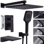 YESIMI Shower System with Tub Spout 10 Inch Overhead Shower 4 Setting Handheld Spray Wall Mounted Rainfall Bathtub Shower Faucet Set (with Tub Spout, Matte Black)