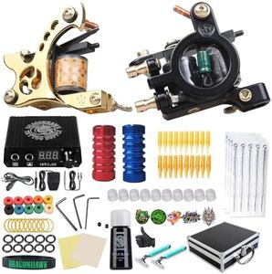 Dragonhawk Complete Tattoo Kit for Beginners 2 Pro Tattoo Machine Tattoo Power Supply Kit Tattoo Ink Tattoo Needles Tips Tattoo Supplies