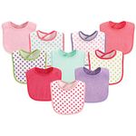 Luvable Friends 10-Piece Baby Bibs, Dots and Solid (Colors May Vary)