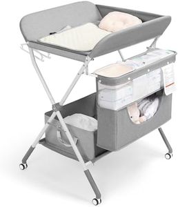 Portable Baby Changing Table, Foldable Changing Table Dresser Changing Station for Infant, Waterproof Diaper Changing Table Pad Topper, Mobile Nursery Organizer for Newborn Essentials (Grey)