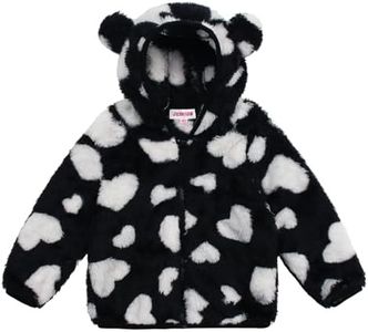 JESKIDS Toddler Girls Boys Fleece Hoody Jacket Zip Up Teddy Coat Warm Winter Outwear White Heart 4-5T