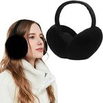 Winter Ear Muffs For Women Faux Fur Fuzzy Earmuffs Adjustable Fluffy Ear Warmers Foldable Furry Earmuffs Black