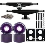 Longboard Skateboard Trucks Combo Set 70mm Bigfoot Pathfinder Wheels with Polished or Black Trucks, Bearings, and Hardware Package (Purple Wheels, 6.0 (8.63") Black Trucks)