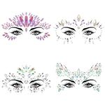 Face Jewels Sticker, Kaluofan 4PCS Face Gems Stickers, Rhinestone Mermaid Face Jewels Tattoo for Women Cosplay, Beautiful Temporary Tattoo Stickers for Parties Music Festivals