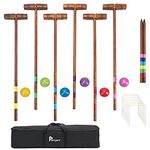 Pointyard 32’’ Six Player Croquet Set, Regulation [Classic Vintage] Croquet Set with Wooden Mallets/Colored Ball/Wickets/Stakes for Adults/Teenagers/Family-Perfect for Lawn/Backyard Game/Park