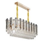 Luxury Modern Oval Crystal Chandelier: 80x30cm 3 Tiers Ceiling Chrome Pendant Light with 8 Bulbs - Contemporary Lighting Fixture Lamp for Dining Room Living Room Transparent Gray