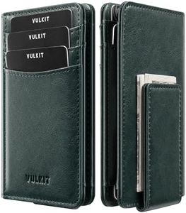 VULKIT Bifold Slim Wallet for Men RFID Blocking, Leather Front Pocket Wallet Holds 11 Cards with Magnetic Money Clip, Magnetic Closure, Green