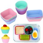 24 pcs Silicone Cupcake Baking Cups Dulinkas Reusable Cupcake Liners Non-Stick Baking Muffin Liners Mold Pastry Cake Molds 3 Shapes Multicolor for Lunch Box Dividers