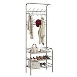 fevarbord 190cm Coat Rack Stand Hall Tree with Shoe Storage 10 Hooks Coat Stand for Hallway Clothes Rack Metal Frame Champagne