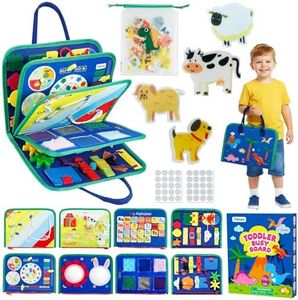Tilhumt 8 in 1 Toddler Busy Board Book, Montessori Toys for Boy Ages 1-3 Travel Quiet Learning Sensory Toys, Felt Busy Book for Baby Educational Activities Fine Motor Skills