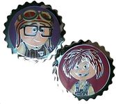 Authentic Disney Pixar New 2014 Up Young Carl and Ellie Bottle Caps - 2 Pin Set