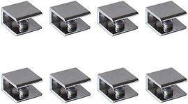 Glass Shelf Brackets Shelf Clips Metal Clamps Chrome Square Shape Wall Mounted Adjustable 8-12mm for Acrylic Wood (Set of 8)