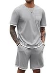 COOFANDY Men's Waffle Shirt and Shorts Set 2 Piece Outfits Casual Summer Tracksuits Set with Pockets