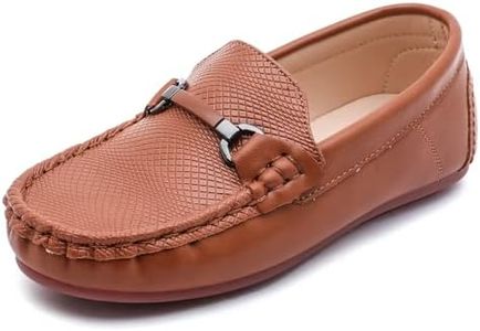 DADAWEN Boys Girls Soft Leather Loafer Casual Slip-On Moccasin Flats Dress Shoes Penny Boat Shoes School Wedding Church Loafers (Toddler/Little Kid/Big Kid) Brown US Size 13.5 M Little Kid
