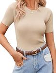 Zeagoo Women's Short Sleeve Shirt Basic Tops Crewneck Ribbed Knit Slim Fit T Shirt Cute Summer Outfits