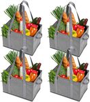 BAG-THAT! 4pk Reusable Grocery Bags Shopping Bags Tote Box Large Heavy Duty Groceries Bag Handles Foldable Reinforced Bottom (Gray)