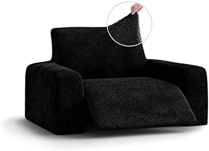 PAULATO BY GA.I.CO. Recliner Cover - Reclining Chair Cover - Washable Recliners Slipcovers - Soft Fabric Slipcover - 1-Piece Form Fit Stretch Furniture Protector - Velvet - Black (Recliner Cover)