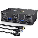 DP KVM Switch 2 Computer 2 Monitors, USB 3.0 Vision Dual Monitors Displayport KVM Switcher Supports 4K@60Hz for 2 Computers Share Keyboard, Mouse and Monitor