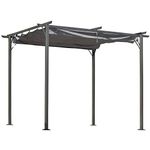 Outsunny 10' x 10' Outdoor Retractable Pergola Canopy, Metal Patio Shade Shelter for Backyard, Porch Party, Garden, Grill Gazebo, Grey