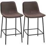 HOMCOM Bar Stools Set of 2, Upholstered Counter Height Bar Chairs, 26" (66 cm) Kitchen Stools with Steel Legs for Dining Area, Kitchen Aisle, Coffee