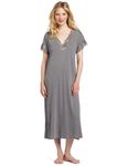 Natori Women's Zen Floral Covered Nightgown, Heather Grey, Large