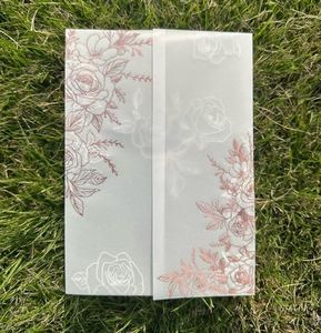 Puremigo 50 Pack Pre-Folded Vellum Jackets for 5x7 Invitations - Rose Gold Foil Pattern - 105GSM Vellum Paper 5x7 Jackets - Vellum Wedding Invitations Wraps - Transparent Wedding Invitations Jacket