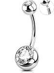 OUFER Belly Button Rings Surgical Steel, Internally Threaded Belly Rings, 14G Belly Piercing Jewelry, Clear CZ Belly Button Rings, Navel Piercing Jewelry For Women Men-12mm