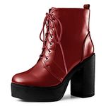 Allegra K Women's Platform Chunky High Heel Lace Up Combat Boots Red 7 UK/Label Size 9 US