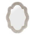 PARISLOFT Oval Vanity Decorative Wall Mirror with Beaded and Scalloped Edges, Vintage Rustic Mirror Decor for Bathroom Bedroom Living Room Home House Office Entryway,27" Tall