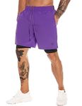 MOVEUP Mens Purple Shorts 2 in 1 Workout Running Shorts 7 inch Quick Dry Athletic Shorts with Liner Gym Training Short with Towel Loop Large