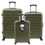 Wrangler Smart Luggage Set with Cup Holder and USB Port, Olive Green, 3 Piece Set, Smart Luggage Set with Cup Holder and USB Port