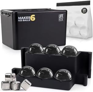 LifeBox 6 Ice Ball Maker Mold - Sphere Ice Mold Makes 6 Crystal Clear Ice Balls - Whiskey Ice Cubes Mold Includes Ice Storage Bag & 4 Whiskey Stones - Round Ice Cube Mold Makes Ice Cube Balls