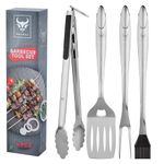 M&GRILL Premium Grill Tool Set - Durable Stainless Steel BBQ Tool Set, 4 Pieces: Spatula, Tongs, Fork and Sauce Brush - Ideal Grill Accessories for Outdoor Cooking, Ideal Gift for Man, Gift for Dad