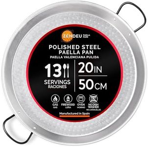 ZENDEU - Paella Pan 20 inch - Carbon Steel Paella Pan, Made in Spain - Polished Steel, 20 in - 50 cm (13 Servings) Cook your own Spanish Paella