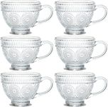 Kingrol Glass Coffee Mugs Set of 6, 12.5 oz Romantic Tea Cup with Handles, Premium Drinking Glassware for Hot/Cold Water, Latte, Cappuccino, Beverages