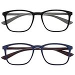 Opulize Max Reading Glasses 2 pack - Classic Large Rectangular Frame - Matt Black Blue - Men's Women's Unisex - Spring Hinges - RR78-13 - +2.50