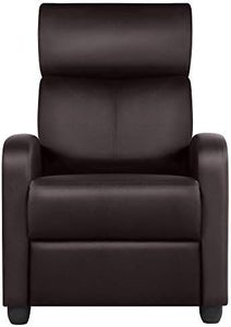 Yaheetech Upholstered Recliner PU Leather Reclining Chair Adjustable Sofa with Protective Footpads Pocket Spring for Living Room Theater Home Brown