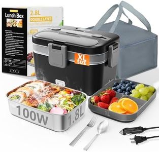 Electric Lunch Box for Adults, 2.8L Double Layer 100W Fast Heated Lunch Box, Heating Food Heater Warmer for Home Office Car Truck Use, Extra Large Lonchera Electrica Portátil 12/24V/110-230V,Black