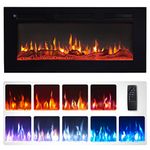 FlameKo Wilton 36"/92cm Electric Fireplace, Wall Mounted, Recessed, 9 Colour Flame Effect, Media Wall Compatible, 900W - 1800W Heater, Remote Control